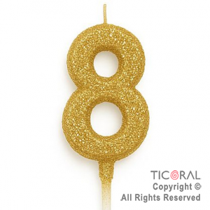 VELA NUMERAL CHICO 5.5 CM CON GIBRE ORO NUMERO 8 x 1